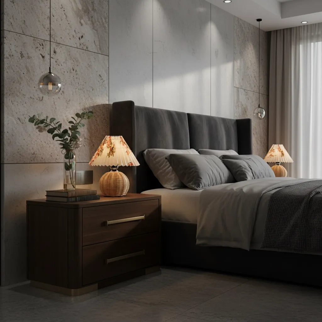 Lampe de Chevet Fleurie en Rotin