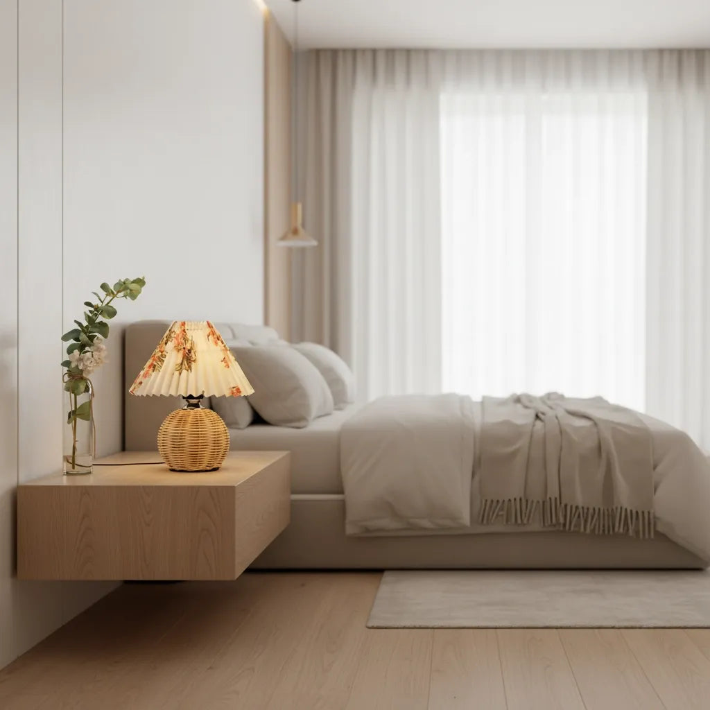 Lampe de Chevet Fleurie en Rotin