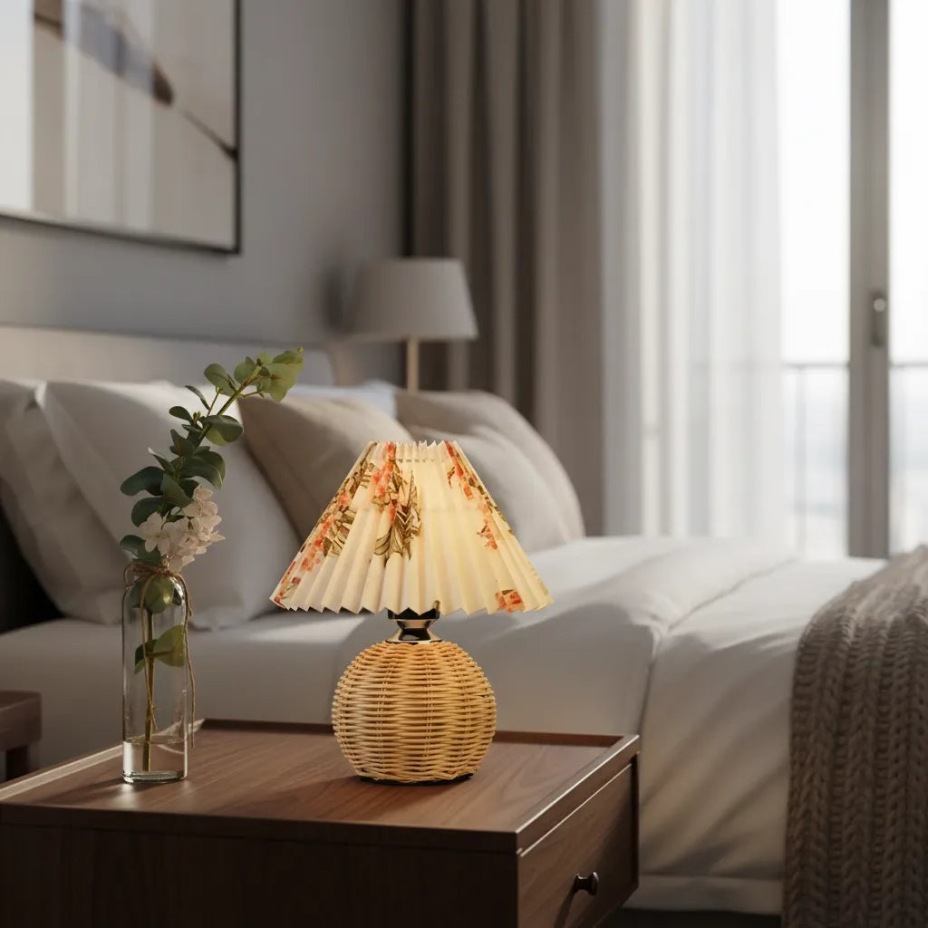 Lampe de Chevet Fleurie en Rotin